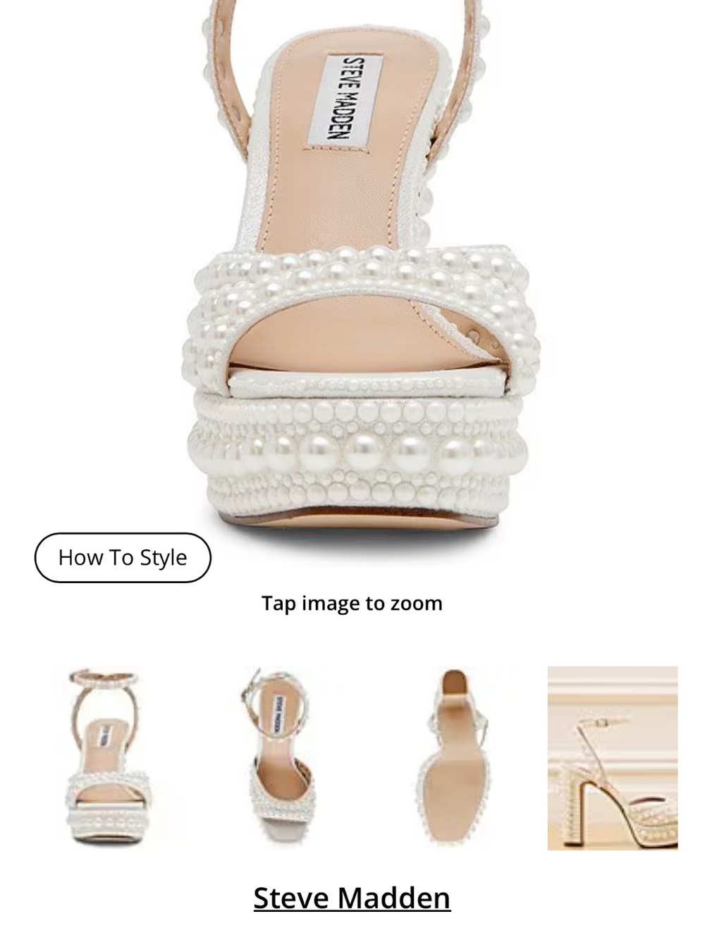 Pearl White Platform Sandal by Pearl — Pearl-Embellished Strappy Heel